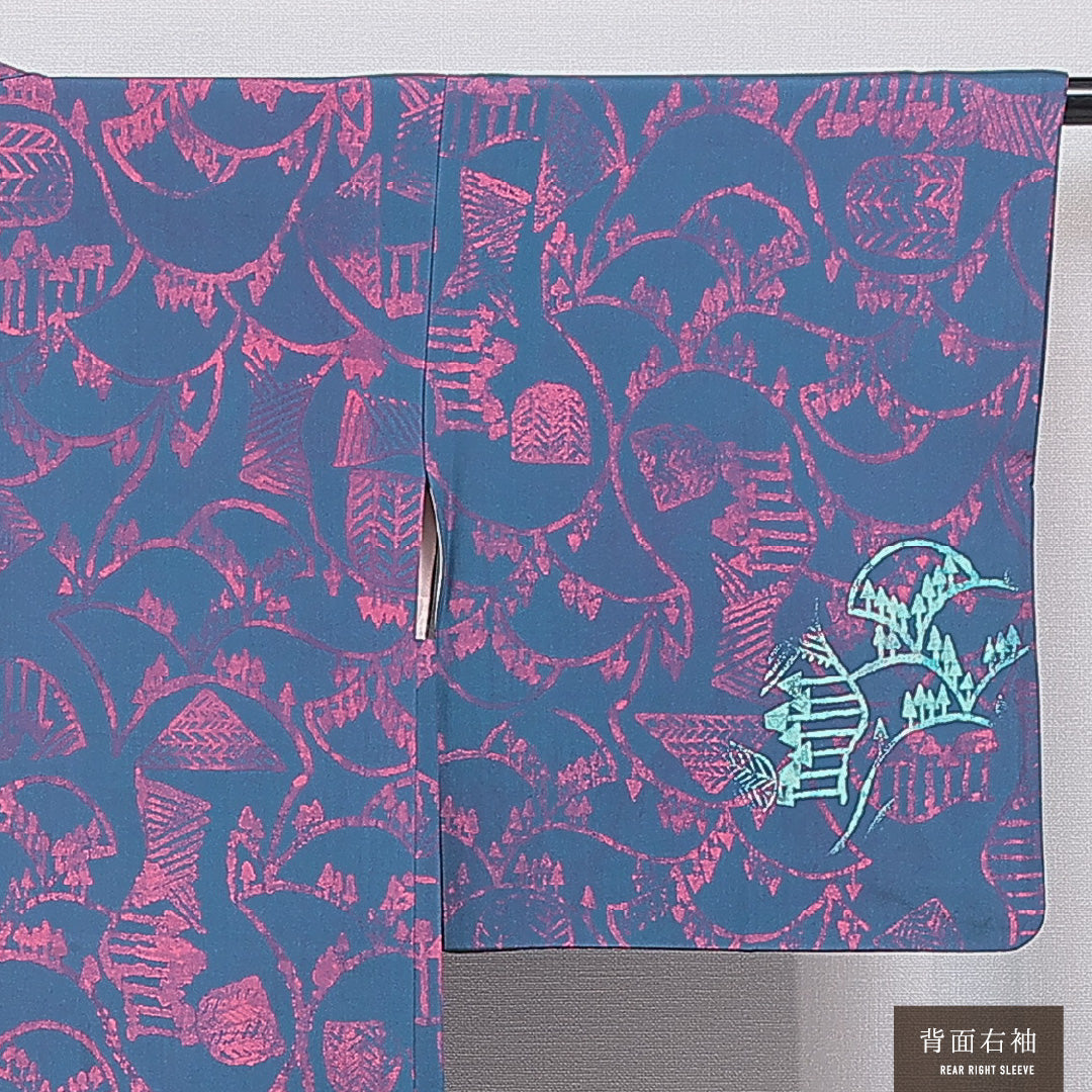 羽織 袷 身丈79cm 裄丈62cm 正絹 Aランク カジュアル Sサイズ 紐あり 創作柄 青系 RP 1232-16183
