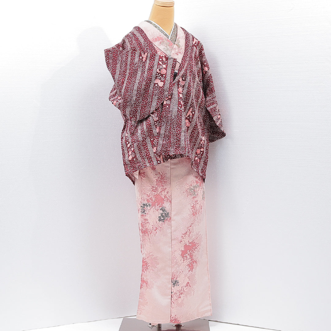 洗える着物 道中着 袷 身丈73cm 裄丈66cm ポリエステル Aランク バチ衿 Mサイズ 紅葉 紫系 HP 1236-15164