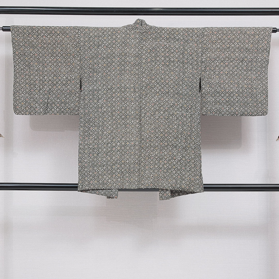 羽織 袷 身丈82cm 裄丈63cm 正絹 Aランク カジュアル Sサイズ 紐あり 創作柄 緑系 RP 1232-16195