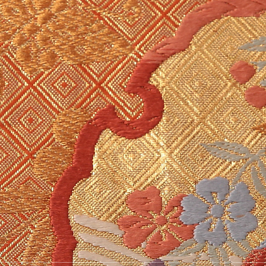 袋帯 帯丈428cm フォーマル 六通 Sランク 正絹 鳥 雪輪 金系 1223-01881