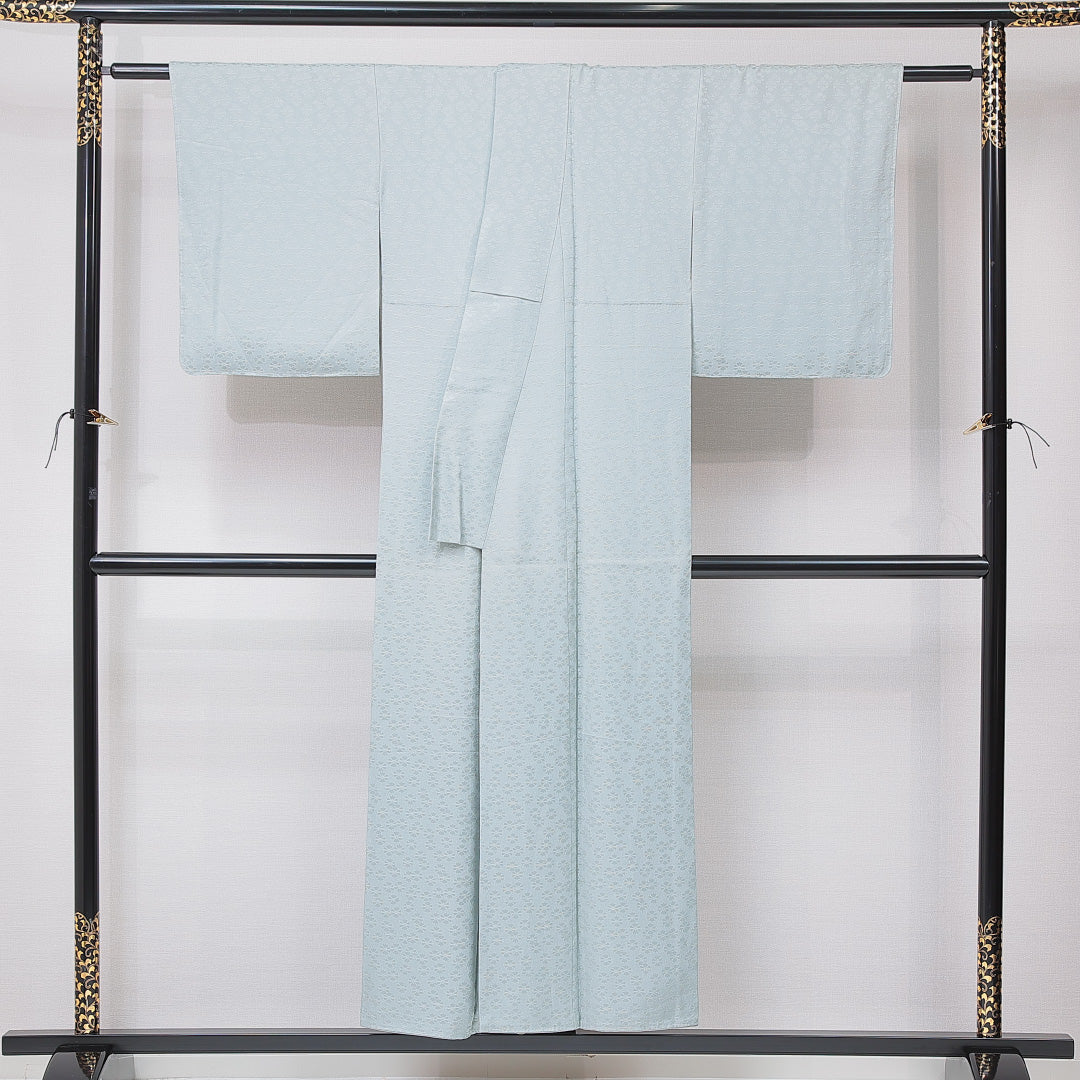 色無地 袷 身丈150cm 裄丈59cm 正絹 Sランク Sサイズ 広衿 インフォーマル 紋意匠 菊 無地 グレー系 水色系 1214-15114