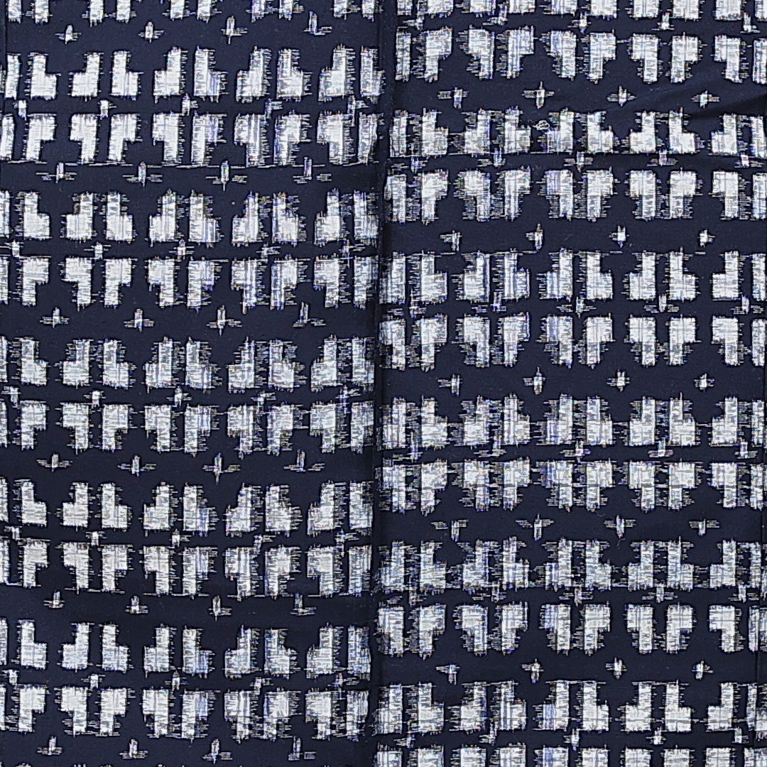 ウールの紬 洗える着物 単衣 身丈154cm 裄丈61cm ウール Cランク Sサイズ バチ衿 カジュアル 絣 創作柄 紺系 1216-15685