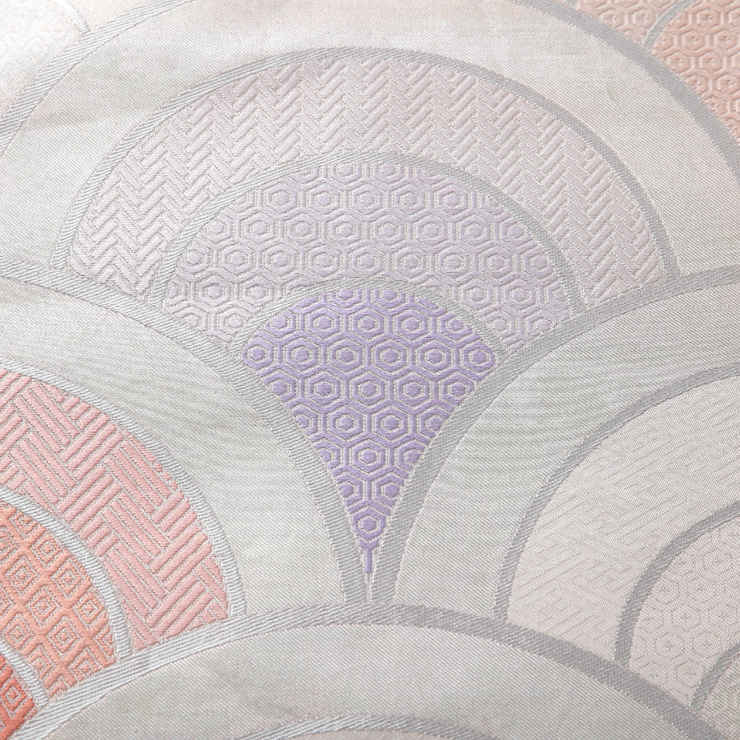 袋帯 帯丈430cm フォーマル 六通 Aランク 正絹 吉祥文様 青海波 クリーム系 銀系 1223-02119