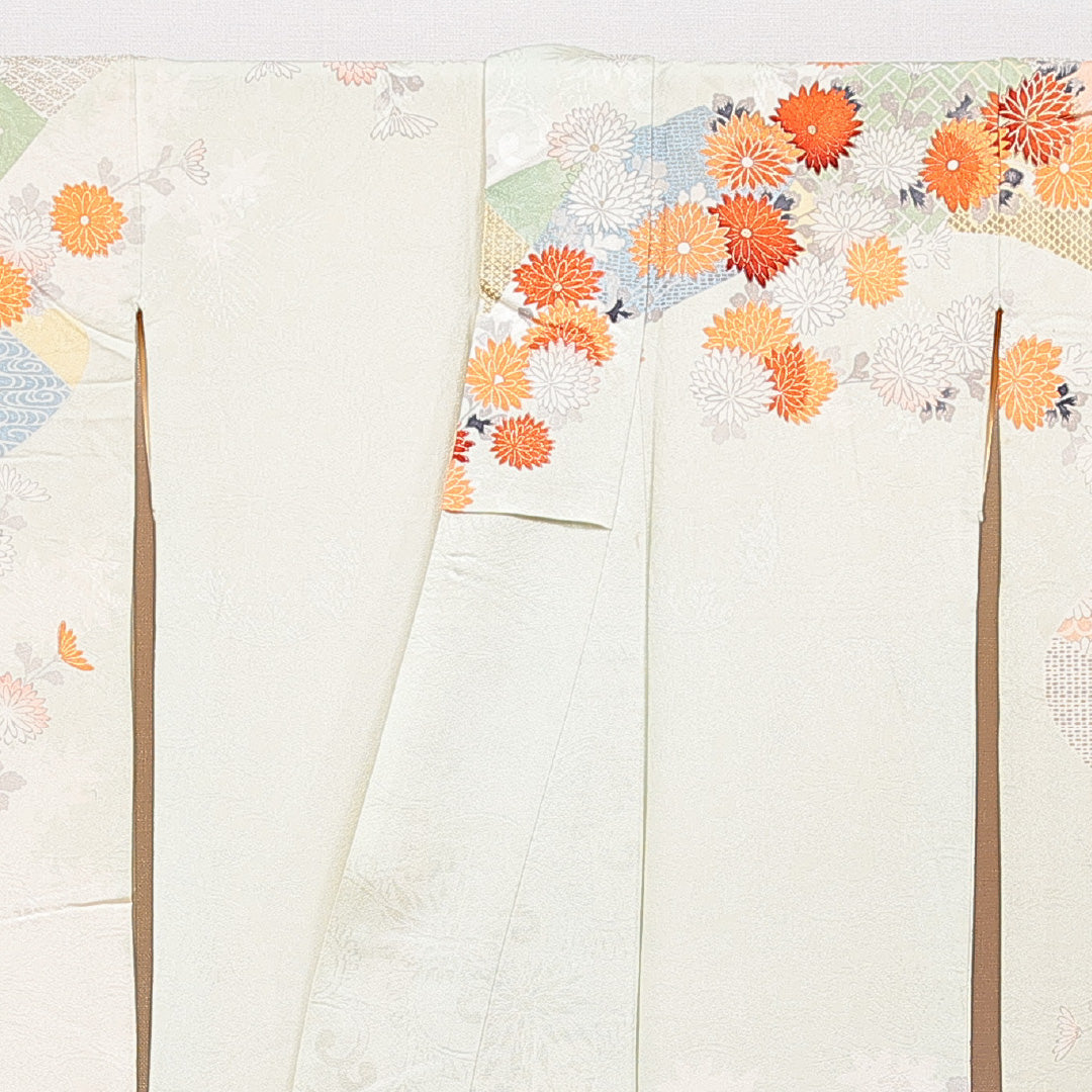 振袖 袷 身丈160cm 裄丈64cm フォーマル Cランク Lサイズ 正絹 広衿 七宝 菊 1213-F0758