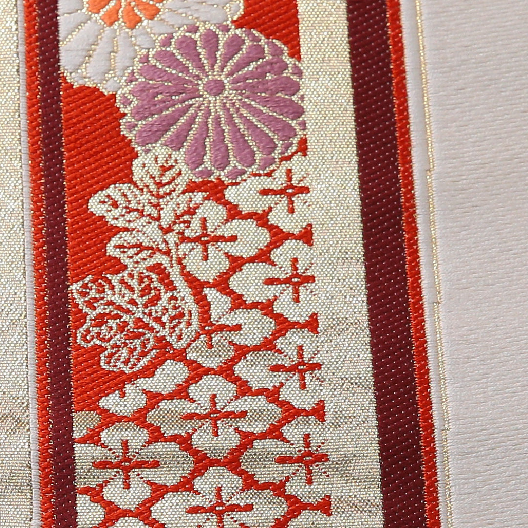 袋帯 帯丈432cm 正絹 六通 フォーマル 亀甲 吉祥文様 白系 金系 1243-01964