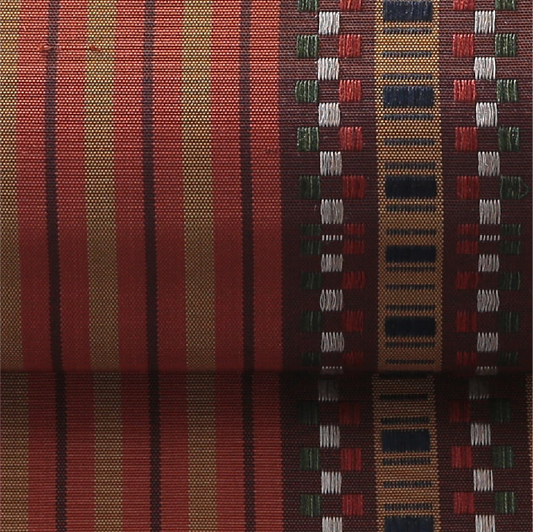 九寸名古屋帯 帯丈350cm インフォーマル 開き仕立て 六通 Aランク 正絹 花柄 縞 多色系 1224-03904