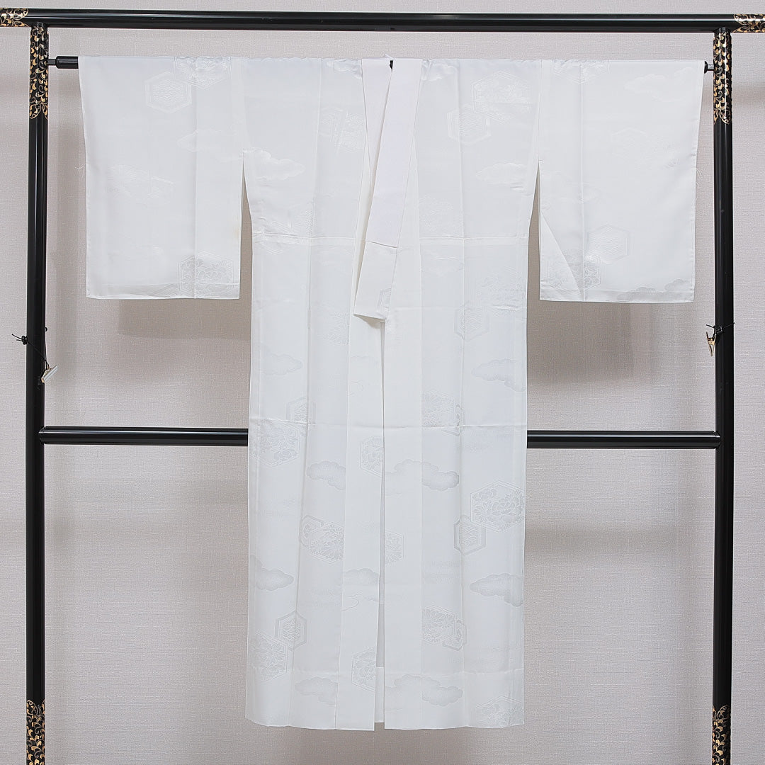 長襦袢 無双袖 身丈137cm 裄丈65cm 正絹 Aランク 2XLサイズ 亀甲 白系 RP 1239-16552