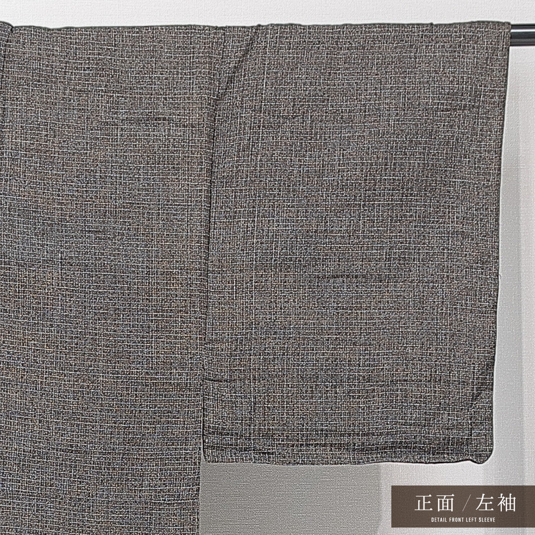 男着物 単衣 身丈137cm 裄丈64cm 正絹 Sランク Sサイズ 棒衿 カジュアル 居敷当て 肩当て 無地 黒系 1219-15237