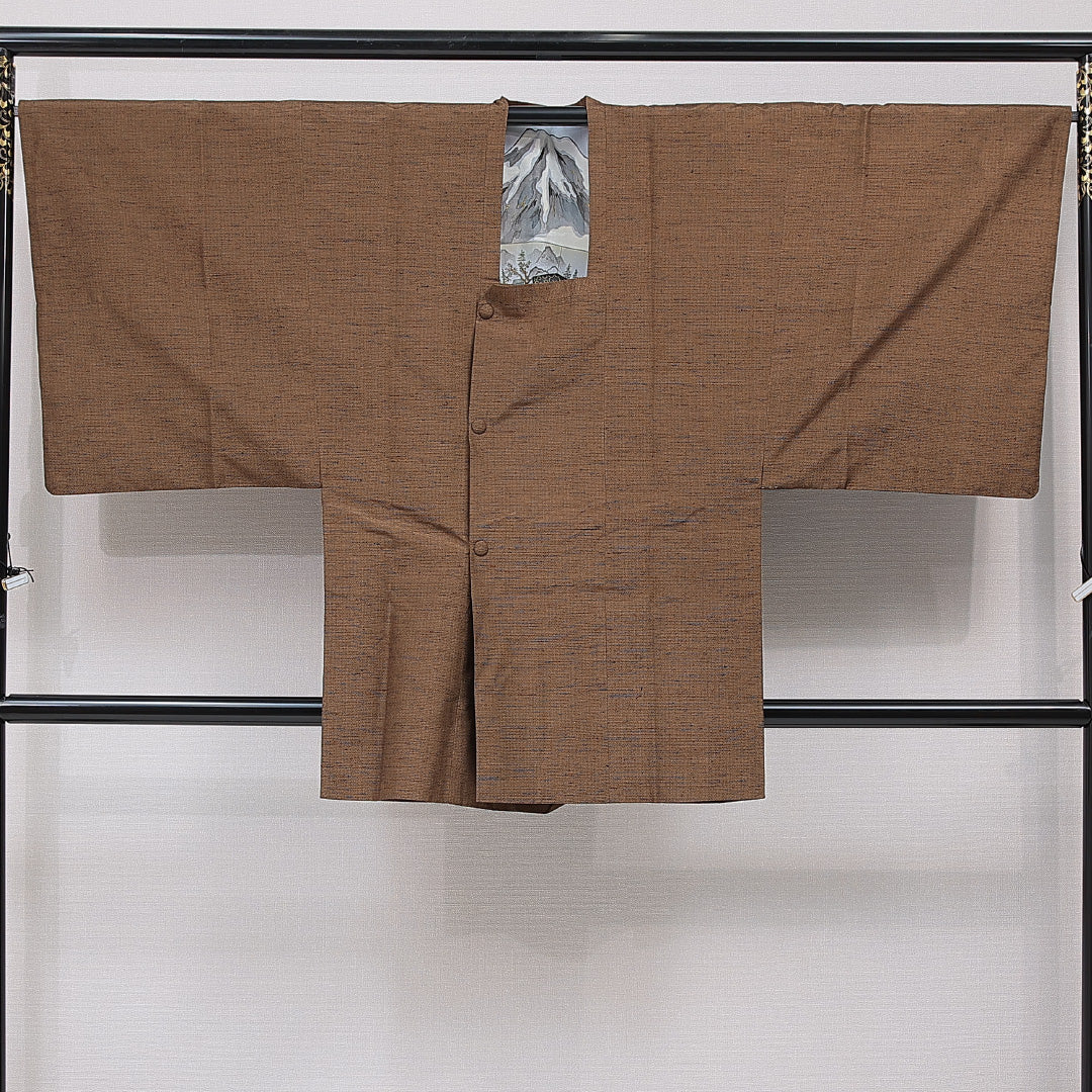 羽織 男性用 袷 身丈91cm 裄丈69cm 正絹 Sランク カジュアル Mサイズ 抽象柄 茶系 RP 1235-15433