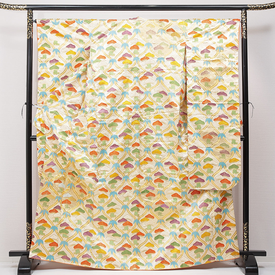 振袖 袷 身丈165cm 裄丈66cm セミフォーマル Sランク XLサイズ 正絹 広衿 笠松 金駒刺繍 1213-F0733