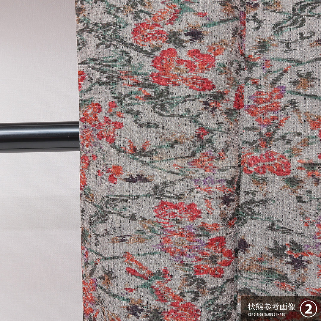 洗える着物 ウールの紬 袷 身丈156cm 裄丈63cm ウール Aランク カジュアル バチ衿 Mサイズ 花柄 グレー系 HP 1223-15112