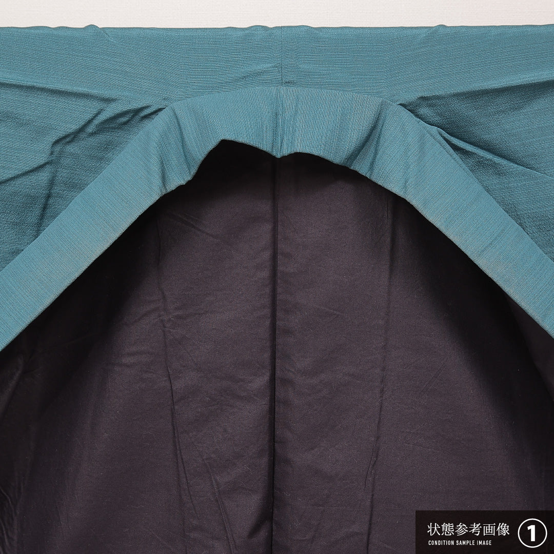 男着物 袷 身丈157cm 裄丈63cm 正絹 Bランク カジュアル 棒衿 2XLサイズ 無地 緑系 RP 1224-16908