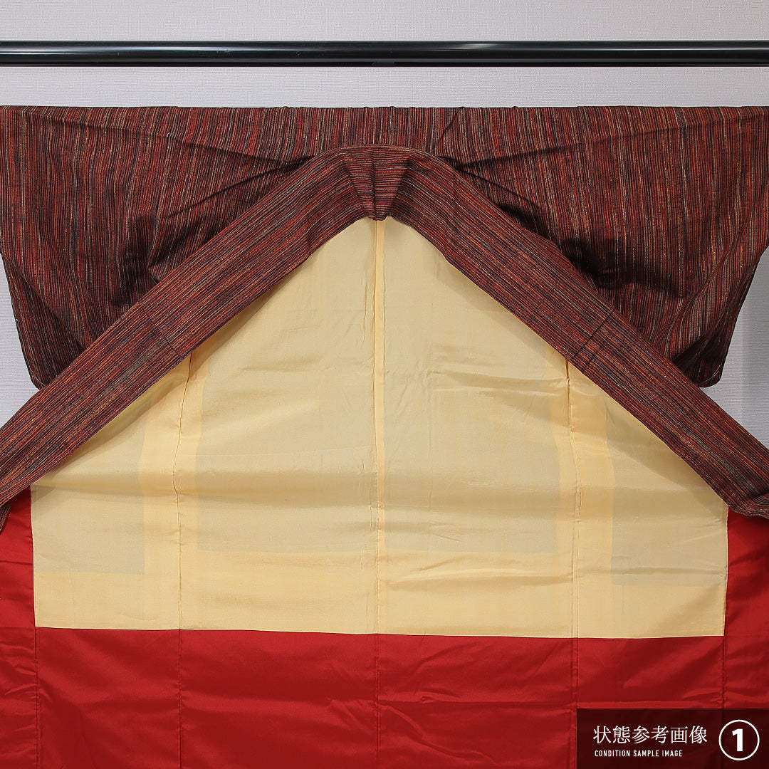 真綿紬 袷 身丈147cm 裄丈61cm 正絹 Sランク カジュアル 広衿 XSサイズ 縞 多色系 RP 1223-15151