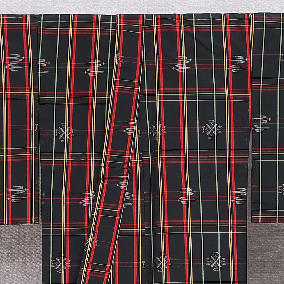 小紋 洗える着物 袷 身丈161cm 裄丈64cm ポリエステル Cランク Lサイズ バチ衿 インフォーマル 格子 黒系 1215-16370