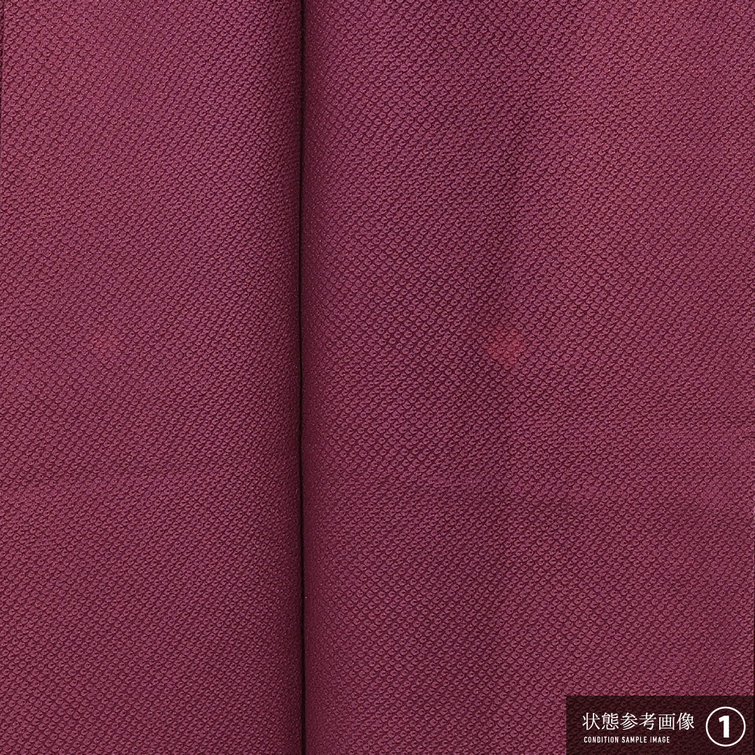 色無地 袷 身丈158cm 裄丈64cm 正絹 Bランク 一つ紋 (三つ巴) 紋意匠 (鹿の子) セミフォーマル 広衿 Mサイズ 紫系 HP 1219-15497