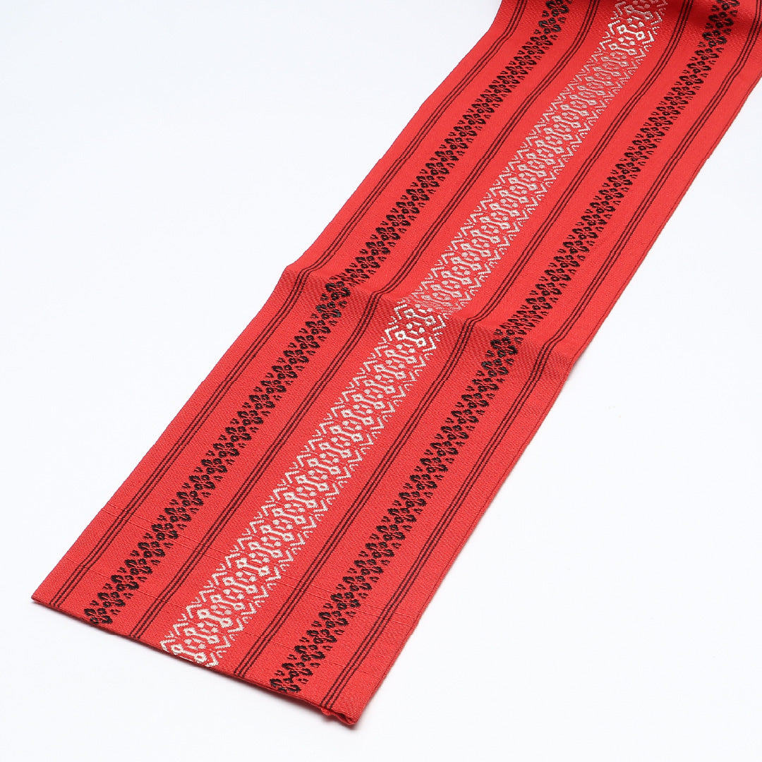 半幅帯 帯丈320cm カジュアル 小袋帯 全通 未仕立て Sランク 正絹 博多織 献上柄 ピンク系 1225-00639