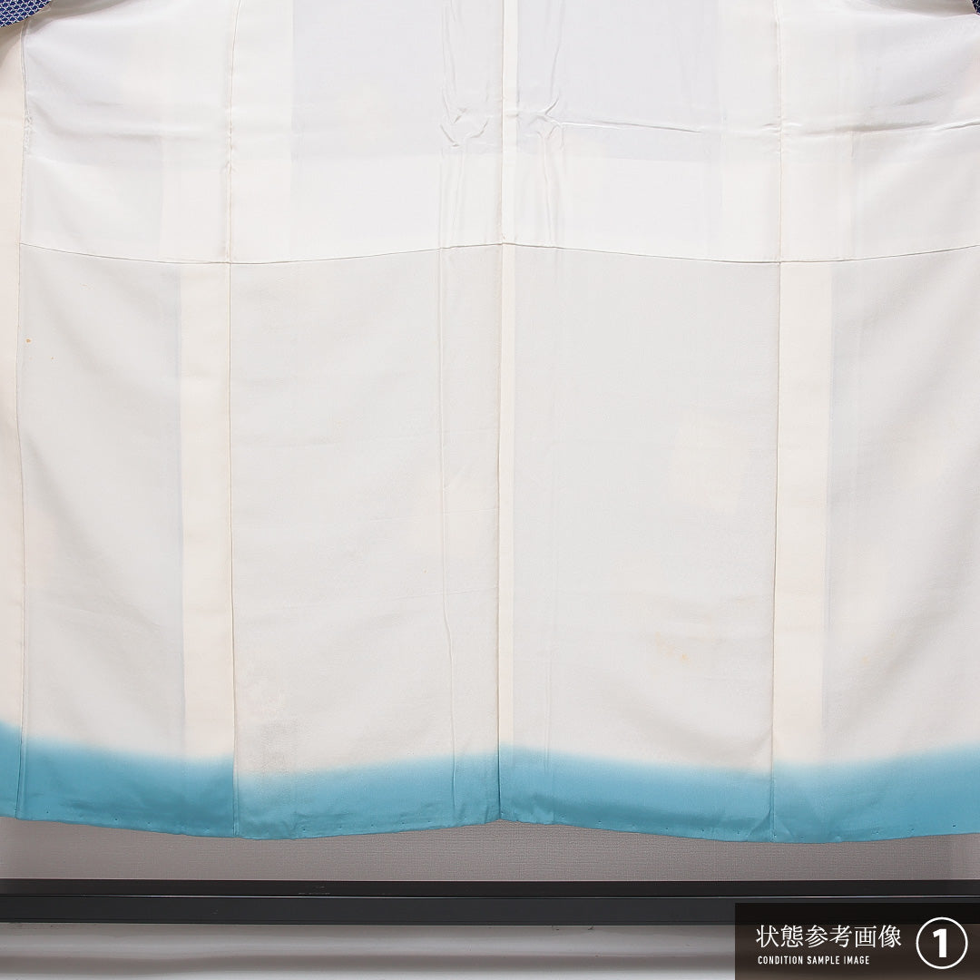 小紋 袷 身丈153cm 裄丈61cm 正絹 Bランク インフォーマル 広衿 Sサイズ 色紙 花柄 青系 HP 1221-15078