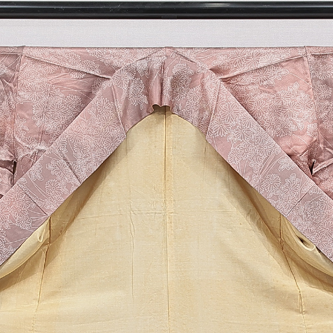 小紋 袷 身丈157cm 裄丈62cm 正絹 Cランク インフォーマル 広衿 Mサイズ 菊 ピンク系 LP 1221-15514