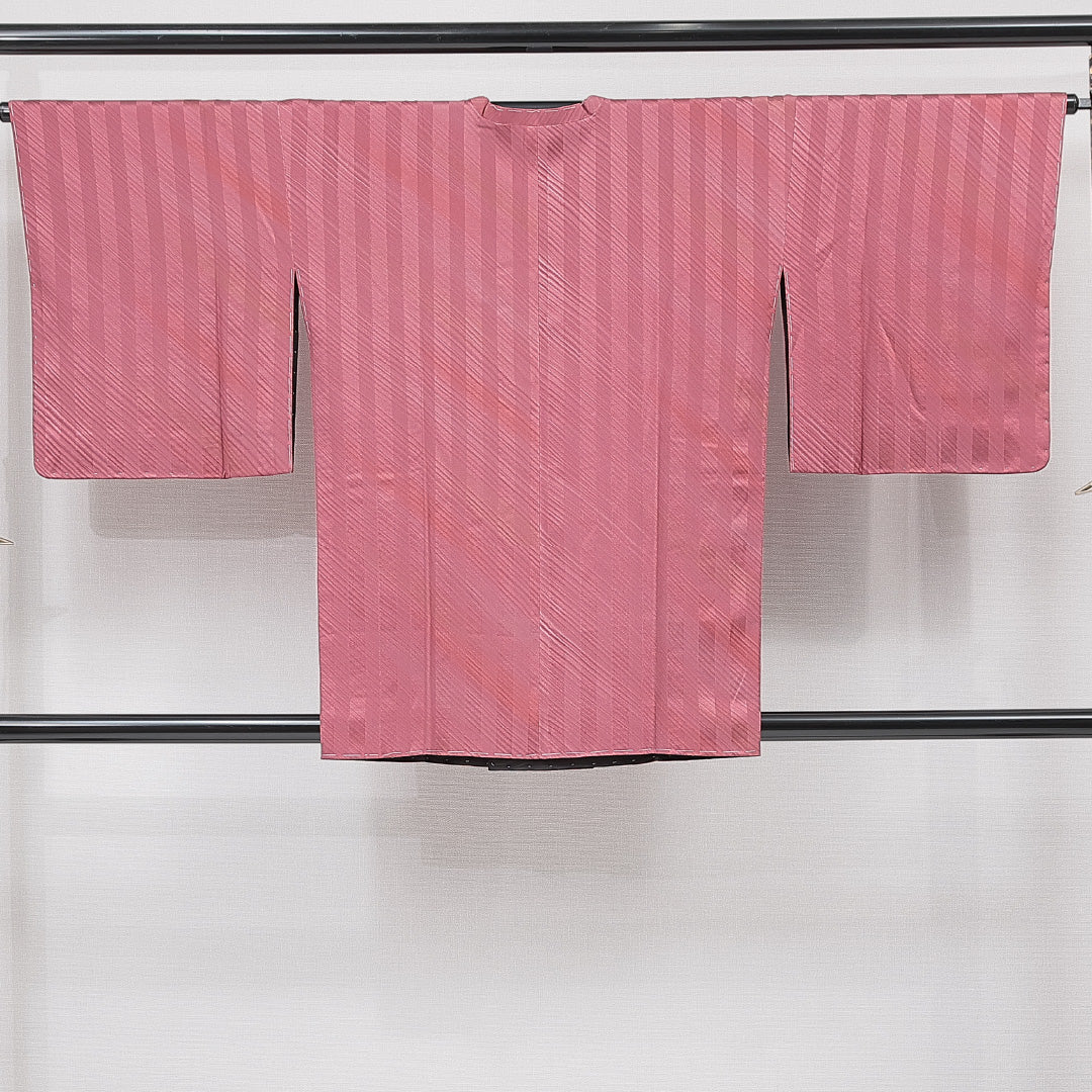 道行コート 袷 身丈83cm 裄丈65cm 正絹 Sランク Mサイズ フォーマル ポケットあり 縞 ピンク系 黒系 1263-15130
