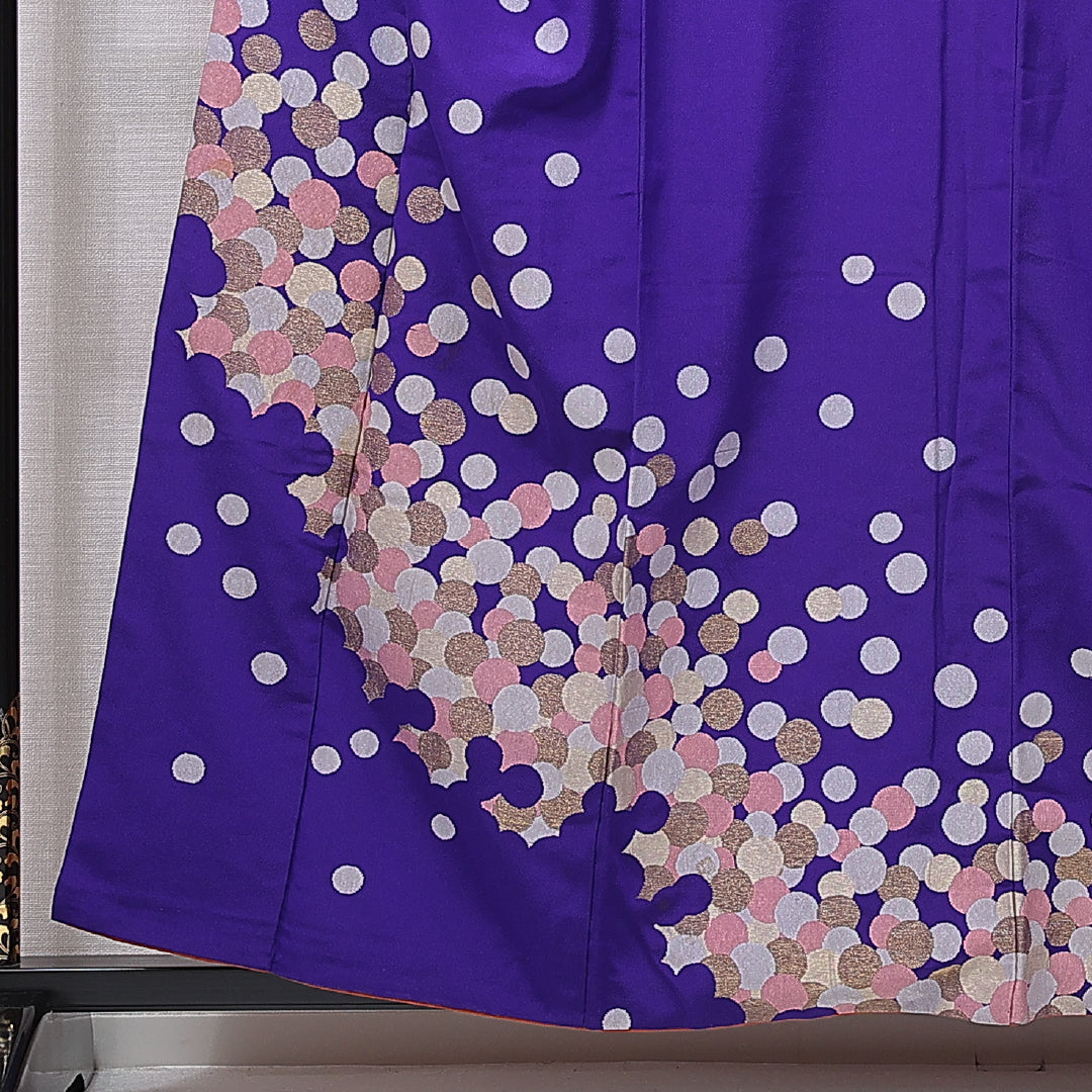 アンティーク 付下げ(お召) 袷 身丈153cm 裄丈63cm 正絹 Aランク Sサイズ 広衿 水玉 紫系 1261-16755