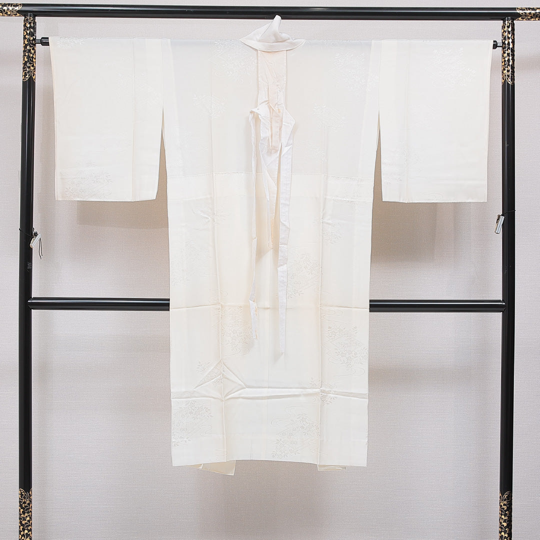 長襦袢 無双袖 身丈125cm 裄丈65cm 正絹 Cランク Mサイズ 古典柄 クリーム系 1229-16709