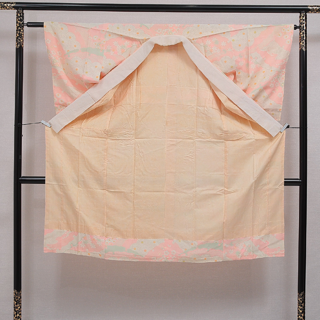 長襦袢 無双袖 身丈128cm 裄丈61cm 正絹 Cランク Lサイズ 雪輪 ピンク系 LP 1239-16636