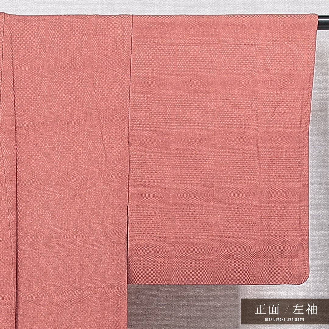 色無地 袷 身丈160cm 裄丈64cm 正絹 Cランク インフォーマル 広衿 Lサイズ 無地 朱系 HP 1219-15585