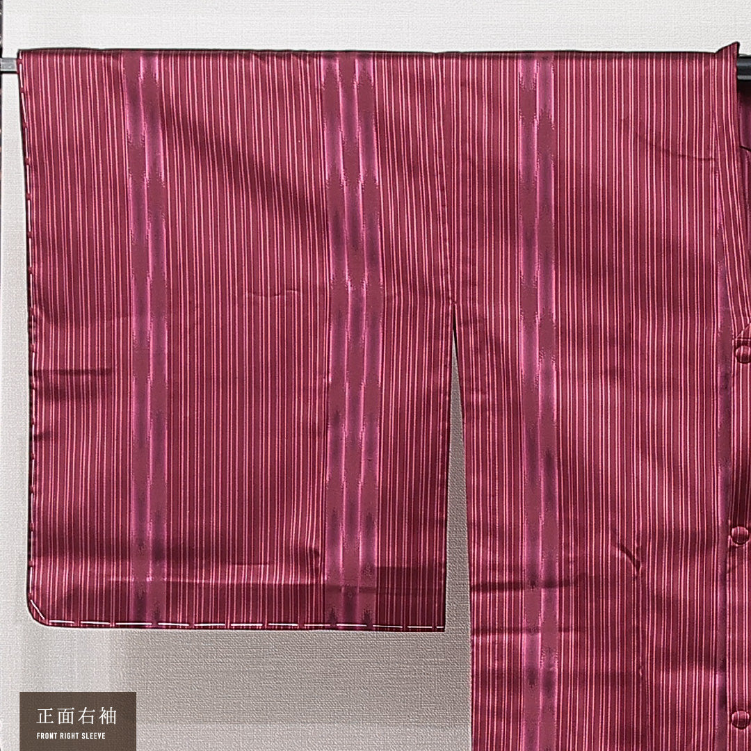 未使用品 道行コート 単衣 身丈134cm 裄丈67cm 正絹 Nランク セミフォーマル Lサイズ 肩当て ポケットあり しつけ糸 抽象柄 紫系 RP 1237-15247