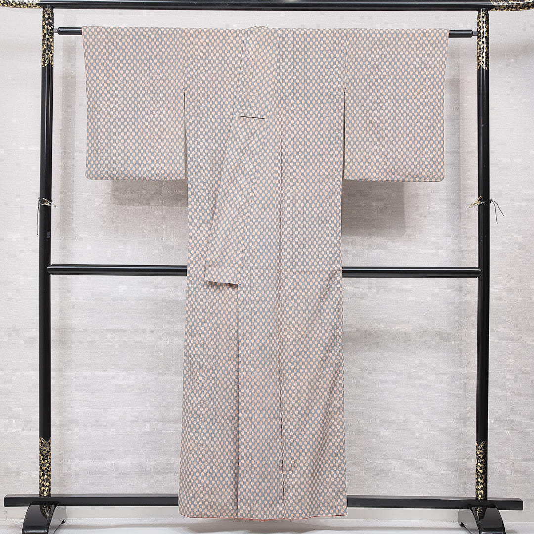 紬 袷 身丈157cm 裄丈63cm 正絹 Cランク Mサイズ 広衿 カジュアル ドット グレー系 1216-15658