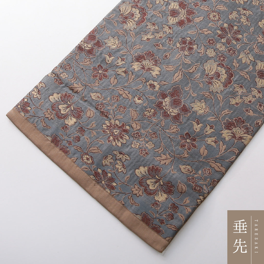 アンティーク 九寸名古屋帯 Dランク 帯丈342cm 正絹 全通 名古屋仕立て 織り 唐草華文 グレー系 RP 1245-03761