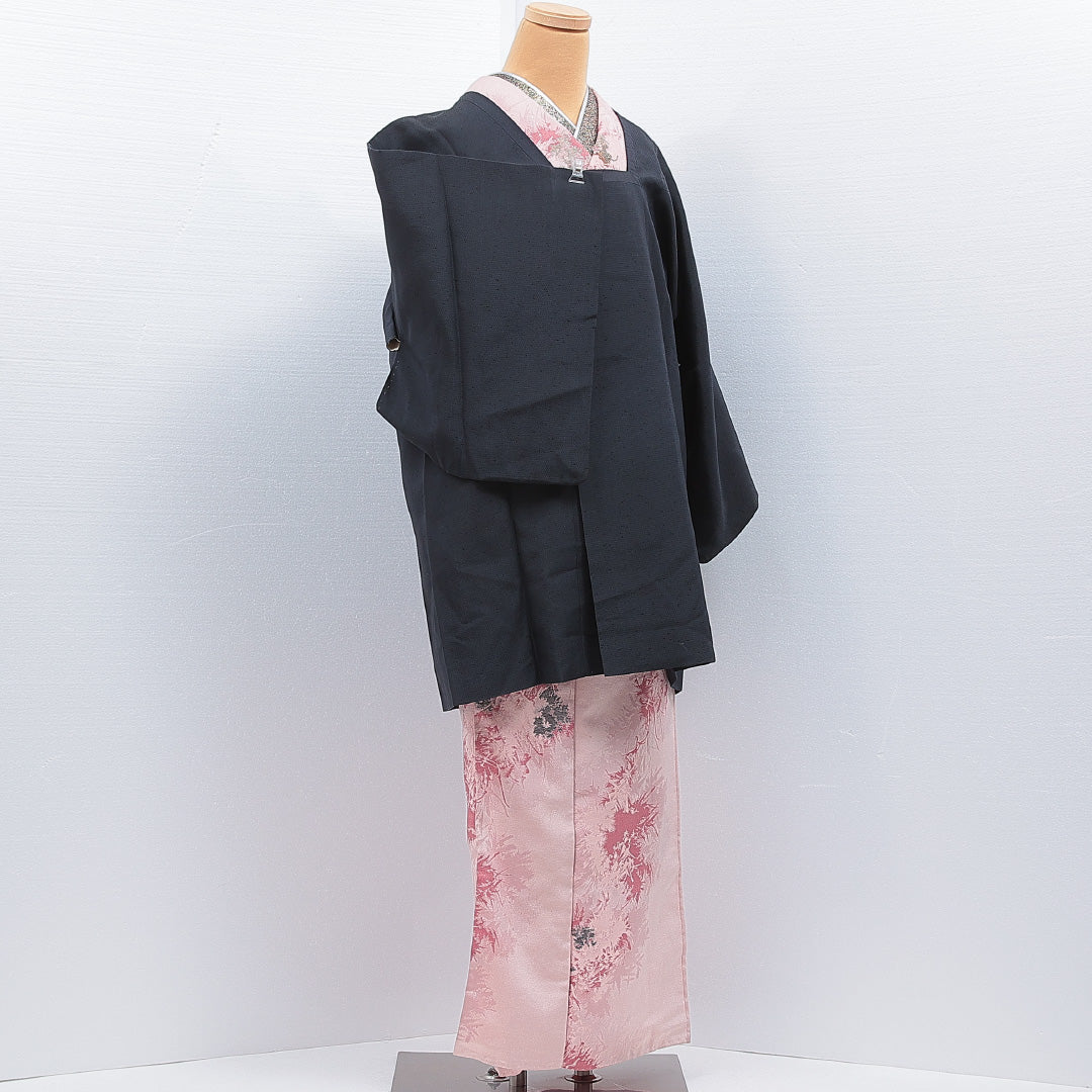 道行コート 袷 身丈87cm 裄丈64cm 正絹 Cランク セミフォーマル Mサイズ ポケットあり 無地 紺系 LP 1237-16859