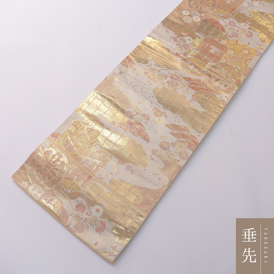 袋帯 帯丈436cm 正絹 六通 フォーマル 花車 吉祥文様 金系 1243-01966