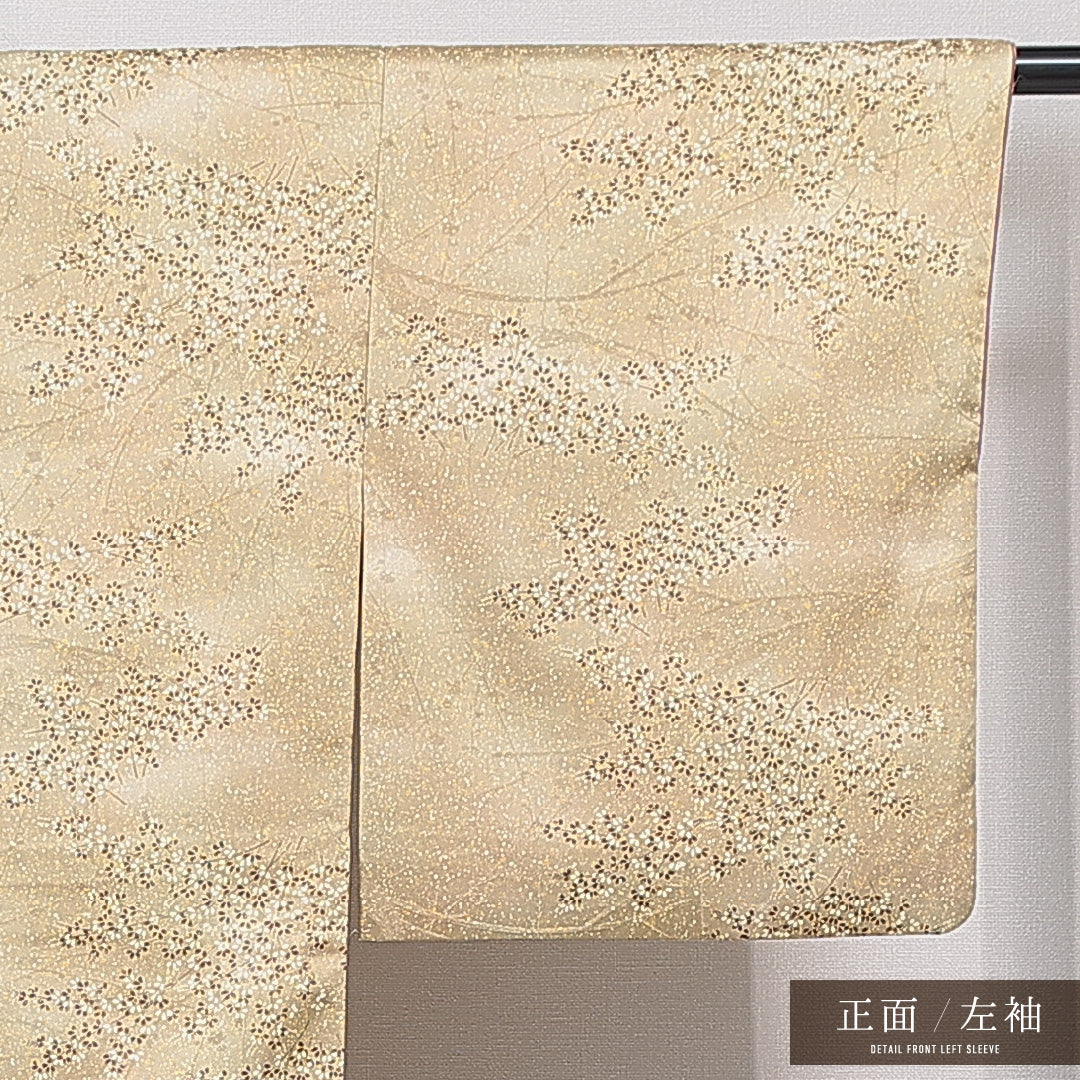 洗える着物 小紋 袷 身丈153cm 裄丈62cm ポリエステル Sランク インフォーマル 広衿 Sサイズ 萩 ベージュ系 RP 1221-15836