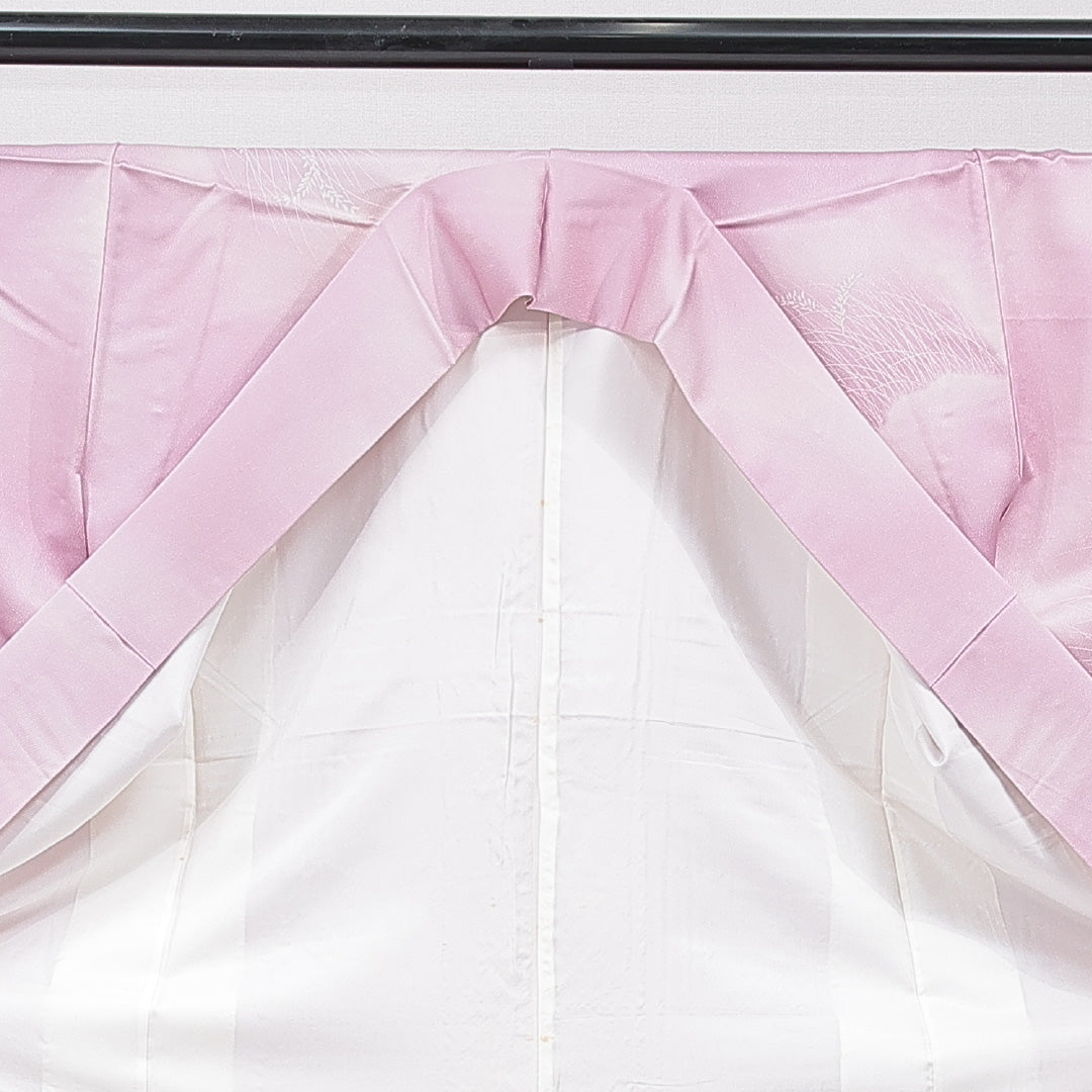 訪問着 袷 身丈154cm 裄丈64cm 正絹 Cランク Sサイズ 広衿 セミフォーマル 御所車 紫系 ピンク系 1212-15646