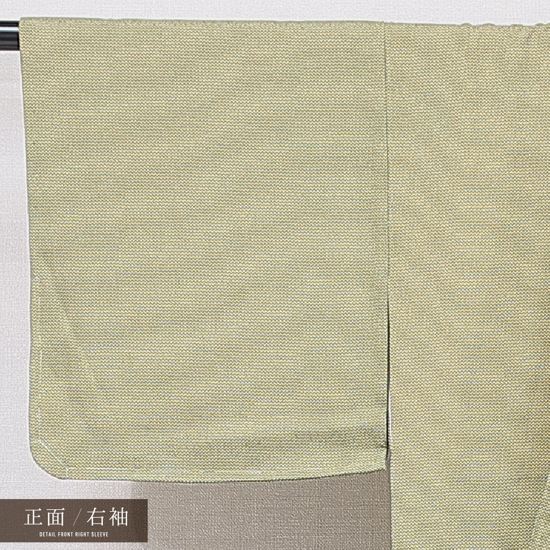小紋 袷 身丈147cm 裄丈58cm 正絹 Sランク インフォーマル 広衿 XSサイズ 抽象柄 緑系 RP 1221-15579