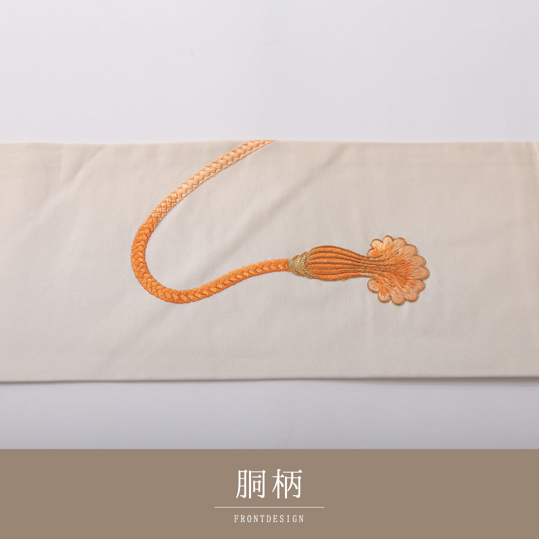 九寸名古屋帯 Sランク 帯丈353cm 正絹 ポイント柄 名古屋仕立て 織り セミフォーマル 組紐 クリーム系 RP 1245-03418