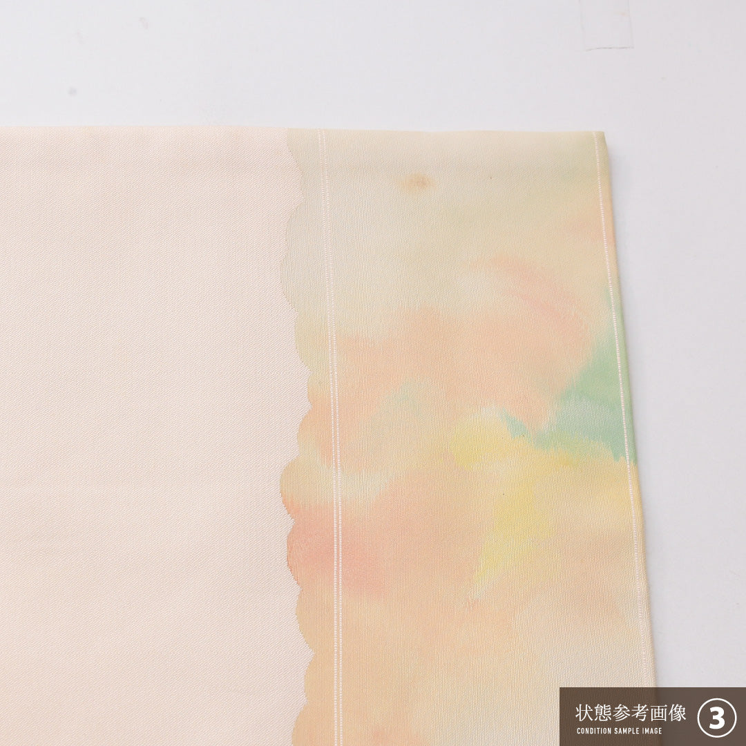 九寸名古屋帯 Aランク 帯丈368cm 正絹 ポイント柄 名古屋仕立て 織り インフォーマル 植物柄 クリーム系 RP 1245-04052