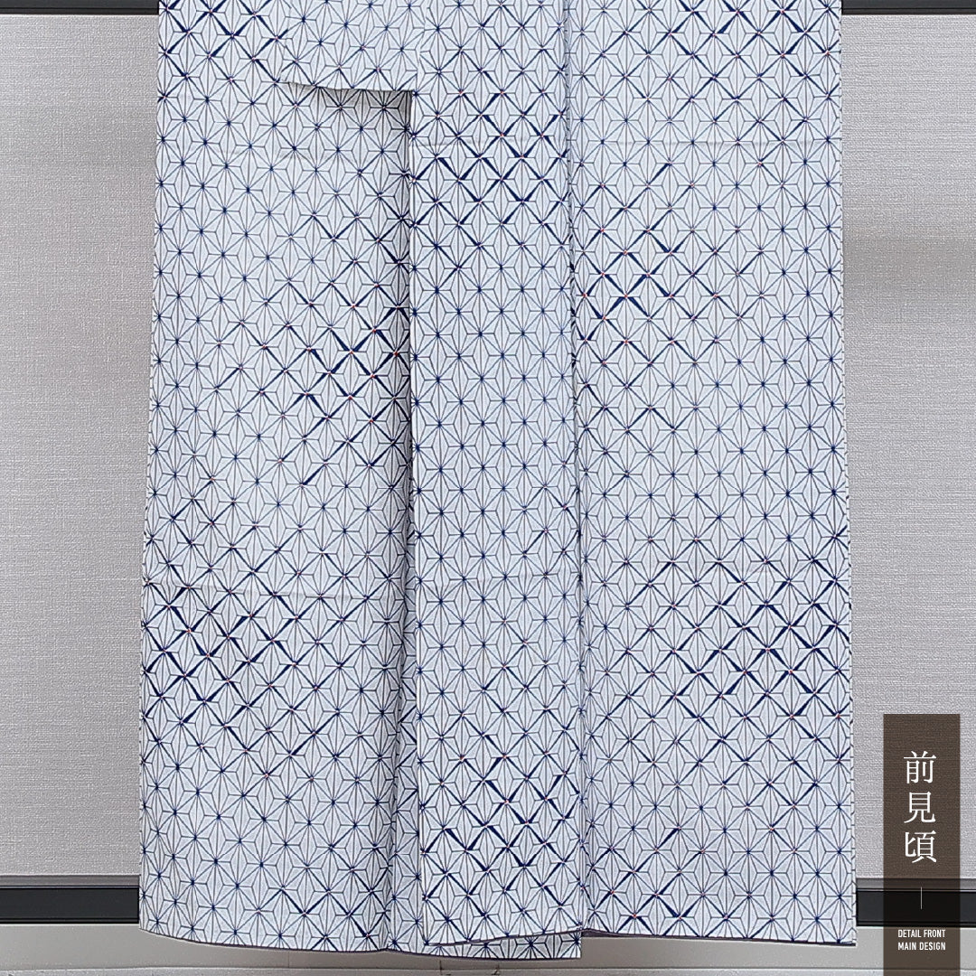 洗える着物 小紋 袷 身丈154cm 裄丈65cm ポリエステル Aランク インフォーマル 広衿 Sサイズ 麻の葉 白系 RP 1221-16115