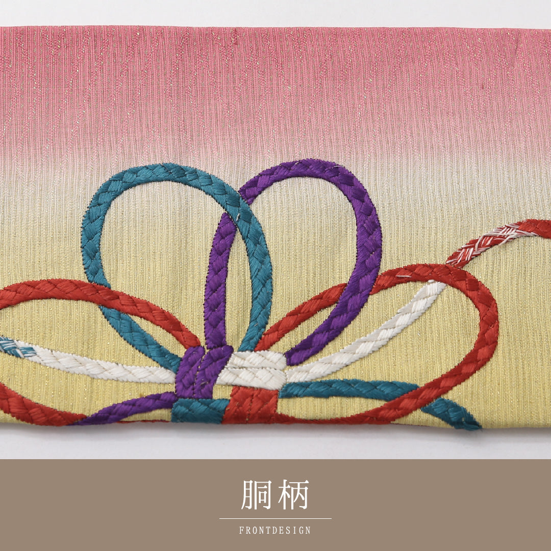 アンティーク 九寸名古屋帯 帯丈363cm 名古屋仕立て ポイント柄 Aランク 正絹 銀駒刺繍 組紐 ピンク系 黄系 1224-03710