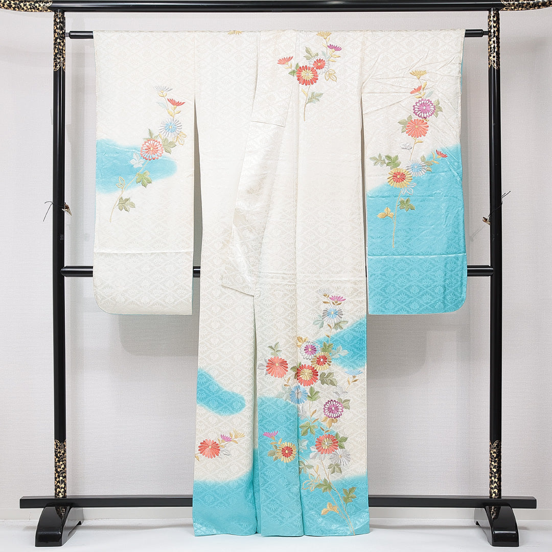 振袖 袷 身丈163cm 裄丈60cm フォーマル Cランク Lサイズ 正絹 広衿 松皮菱 菊 1213-F0672