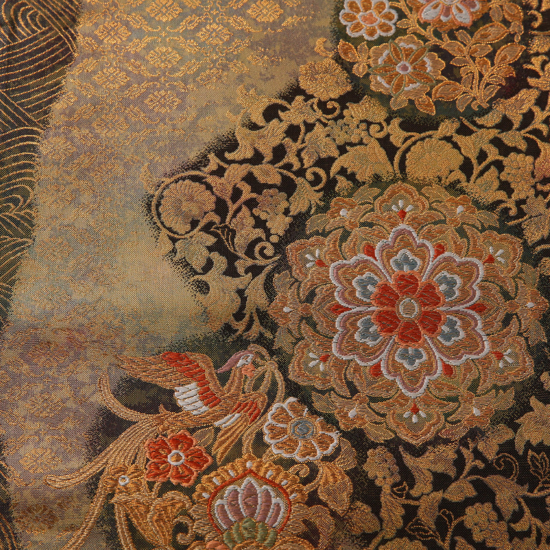 袋帯 帯丈428cm フォーマル 六通 Sランク 正絹 唐華 金系 黒系 1223-01899