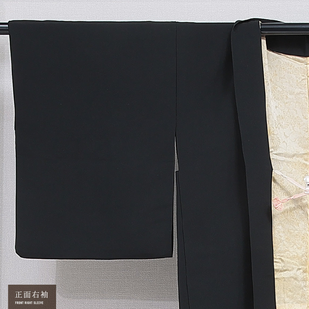 黒羽織 袷 身丈82cm 裄丈65cm 正絹 Aランク Mサイズ インフォーマル 紐あり 薔薇 絵羽羽織 蘇州刺繍 黒系 1217-16155