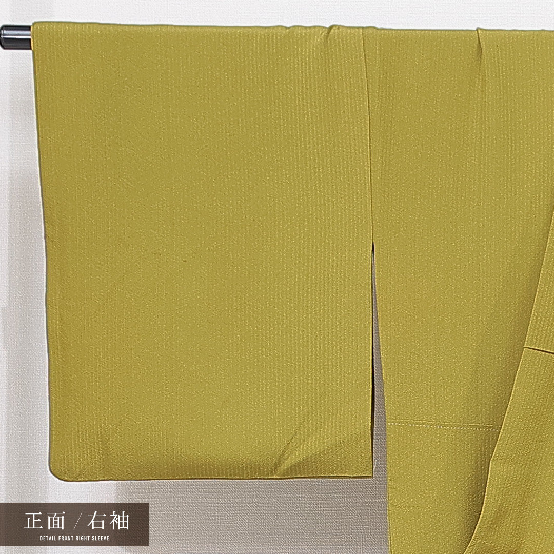 付下げ 袷 身丈155cm 裄丈67cm 正絹 Aランク インフォーマル 広衿 Mサイズ 部分絞り 金駒刺繍 ガード加工 唐華 菱 黄系 RP 1218-15727