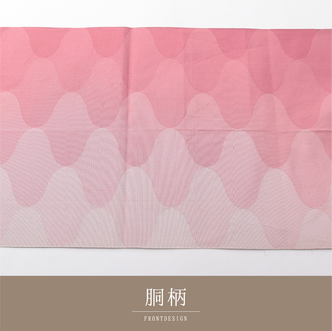 八寸名古屋帯 帯丈359cm カジュアル 松葉仕立て 全通 Cランク 正絹 幾何学柄 ピンク系 1224-03794