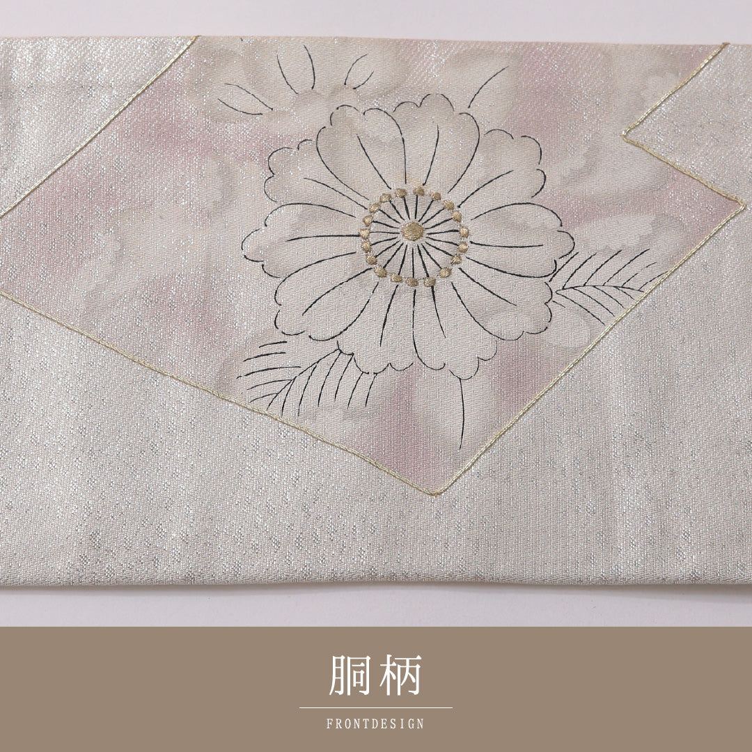 九寸名古屋帯 Sランク 帯丈361cm 正絹 六通 名古屋仕立て 染め セミフォーマル 桜 クリーム系・銀系 RP 1245-03259