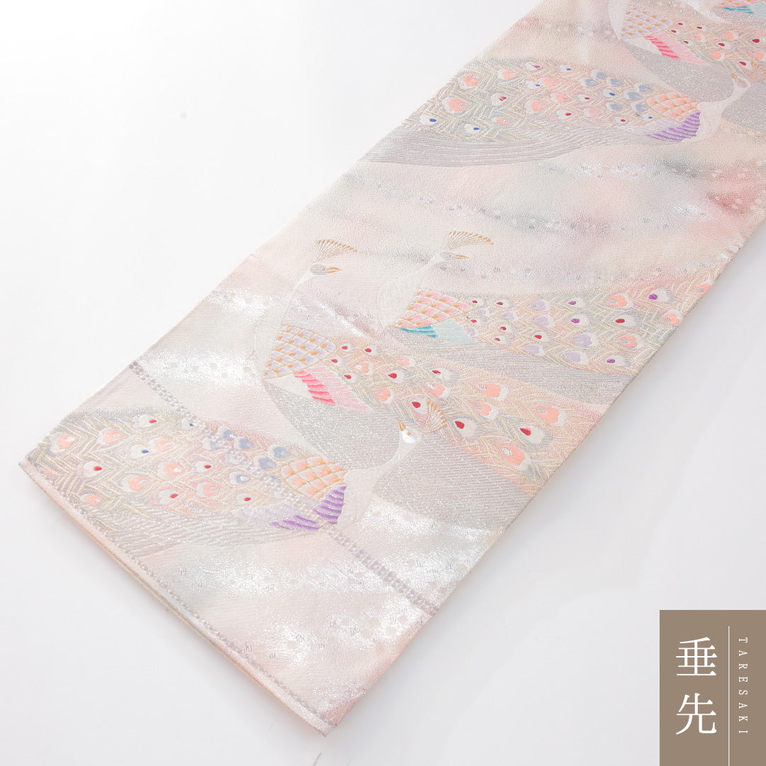 振袖用 袋帯 帯丈432cm 正絹 六通 孔雀 多色系 1243-02257