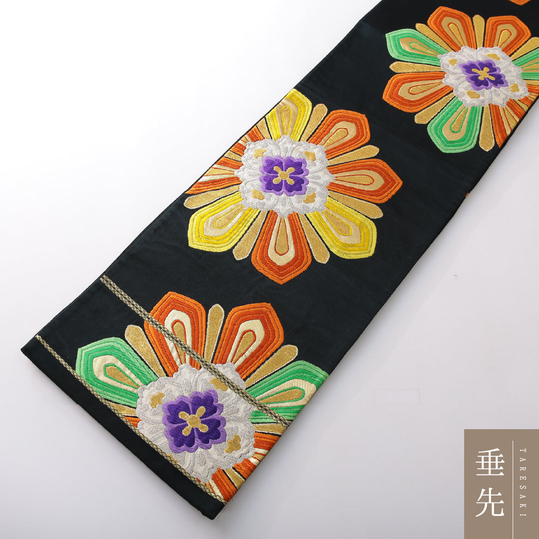袋帯 帯丈422cm 正絹 六通 フォーマル 唐織 宝相華 黒系 1243-02151