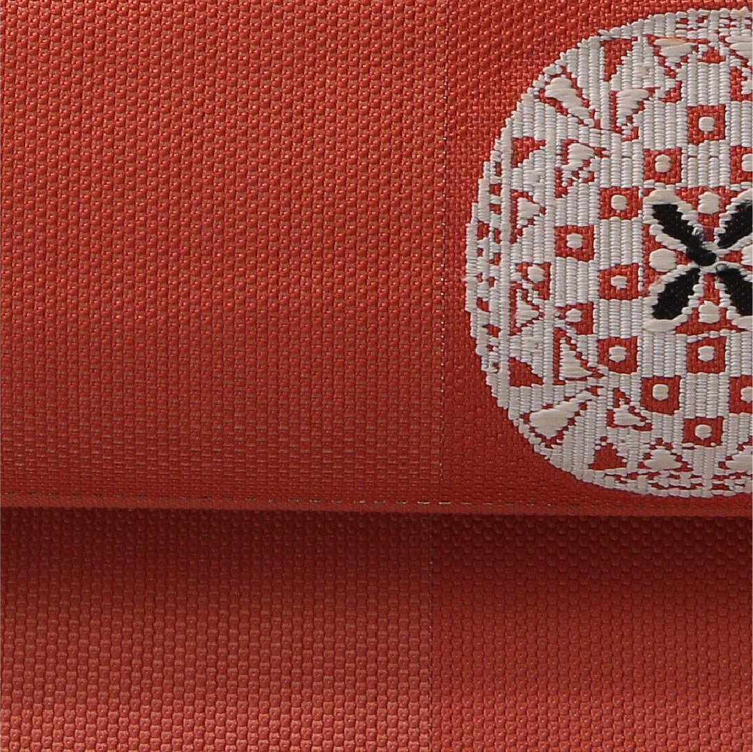 八寸名古屋帯 帯丈361cm カジュアル 松葉仕立て ポイント柄 Cランク 正絹 創作柄 朱系 1224-03620