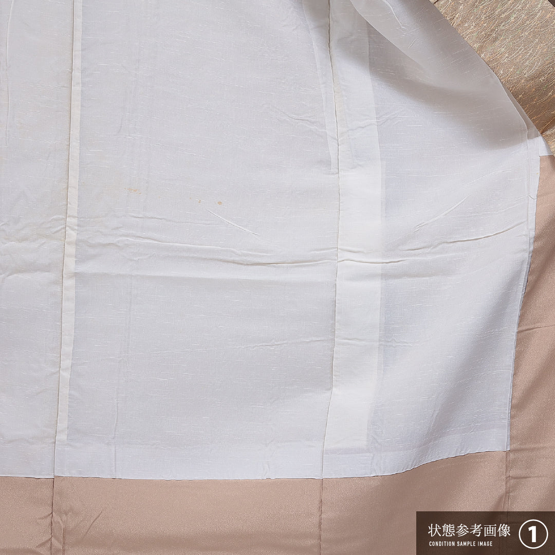 洗える着物 小紋 袷 身丈158cm 裄丈64cm ポリエステル Aランク インフォーマル 広衿 Mサイズ 松葉 ベージュ系 RP 1221-16351
