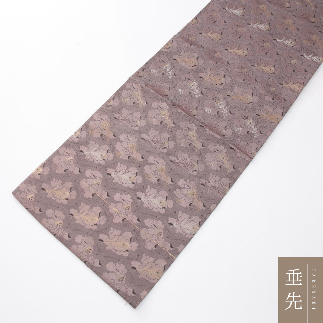 九寸名古屋帯 帯丈393cm インフォーマル 名古屋仕立て 全通 Sランク 正絹 孔雀の羽 紫系 1224-04176